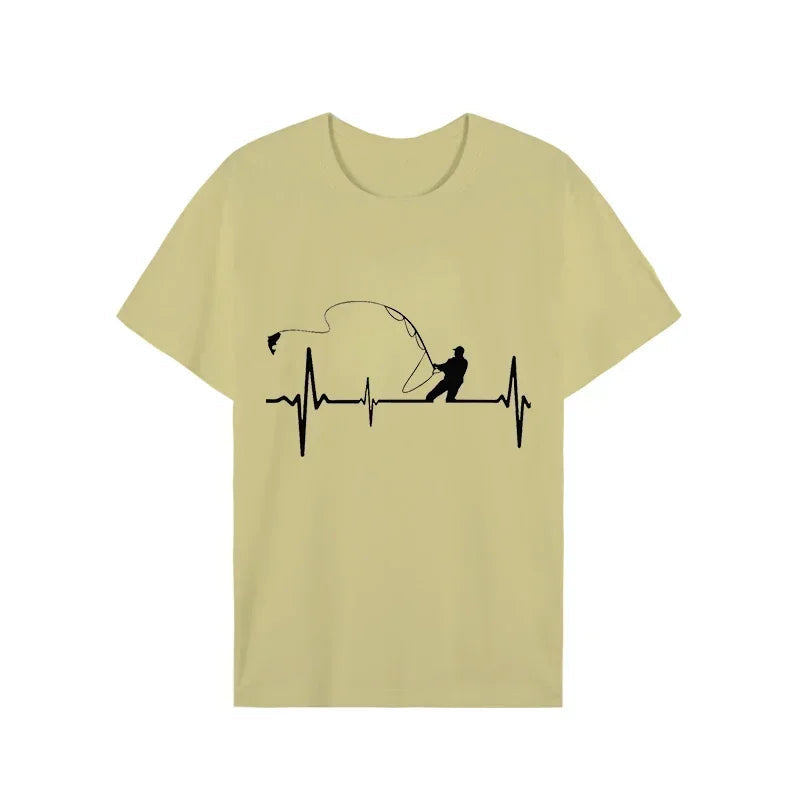 T-shirts for Men Fly Fishing Heartbeat Pulse Print Shirt Funny Short Sleeve T Shirts Summer Tops Tee Mens T Shirt Male Clothes Rebel