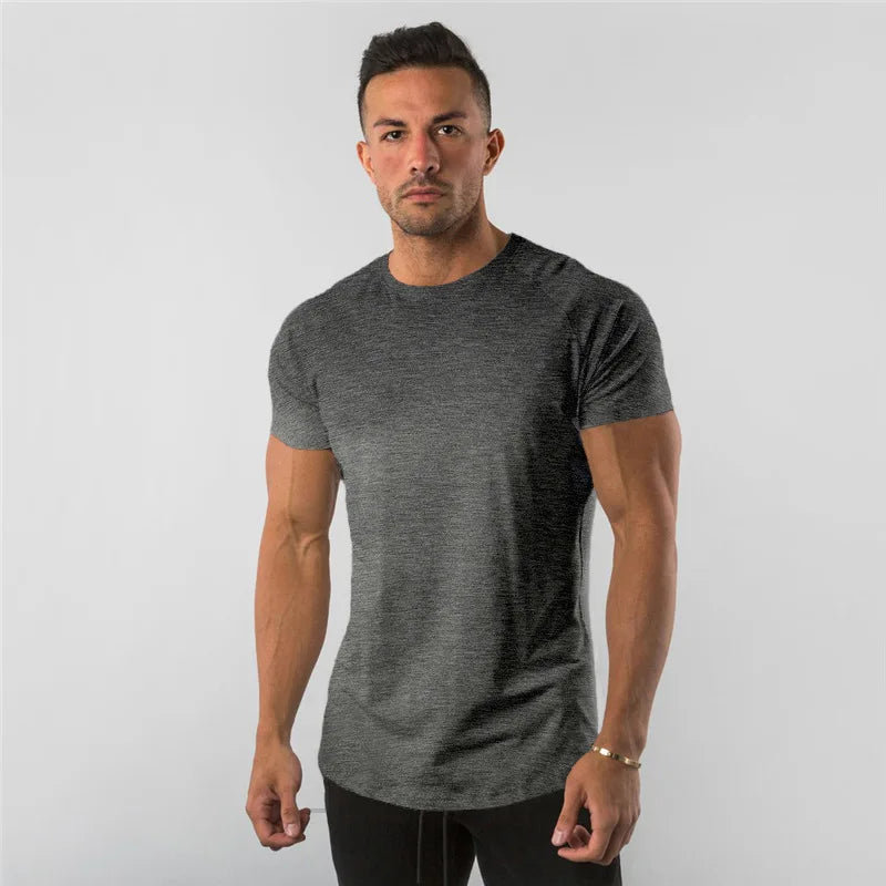 Cotton Plain Tops Tees Fitness Mens T Shirt Short Sleeve Muscle Joggers Bodybuilding Tshirt Male Gym Clothes Slim Fit Shirt Rebel