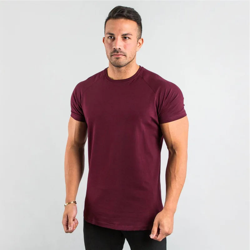 Cotton Plain Tops Tees Fitness Mens T Shirt Short Sleeve Muscle Joggers Bodybuilding Tshirt Male Gym Clothes Slim Fit Shirt Rebel