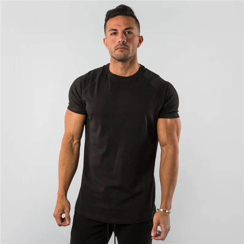 Cotton Plain Tops Tees Fitness Mens T Shirt Short Sleeve Muscle Joggers Bodybuilding Tshirt Male Gym Clothes Slim Fit Shirt Rebel