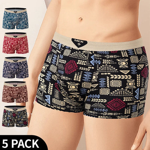 4/5Pcs European and American Size MEN'S Printed Fashion Boyshort Comfortable MEN'S Waist plus Size Underwear Sexy Swimming Trunk Rebel